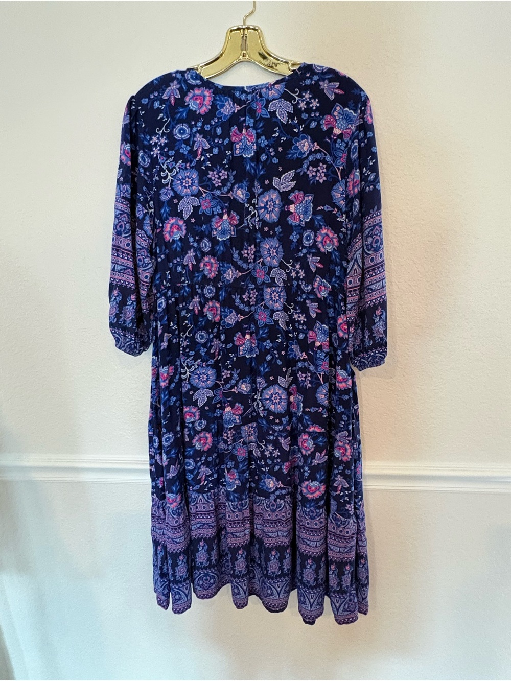 Soft Surroundings Jordana LP Dress Blue Floral Embroidered Sequined Large Petite - Picture 8 of 13